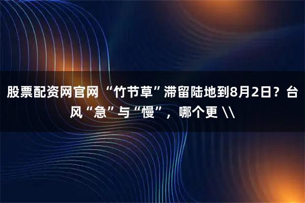 股票配资网官网 “竹节草”滞留陆地到8月2日？台风“急”与“慢”，哪个更 \